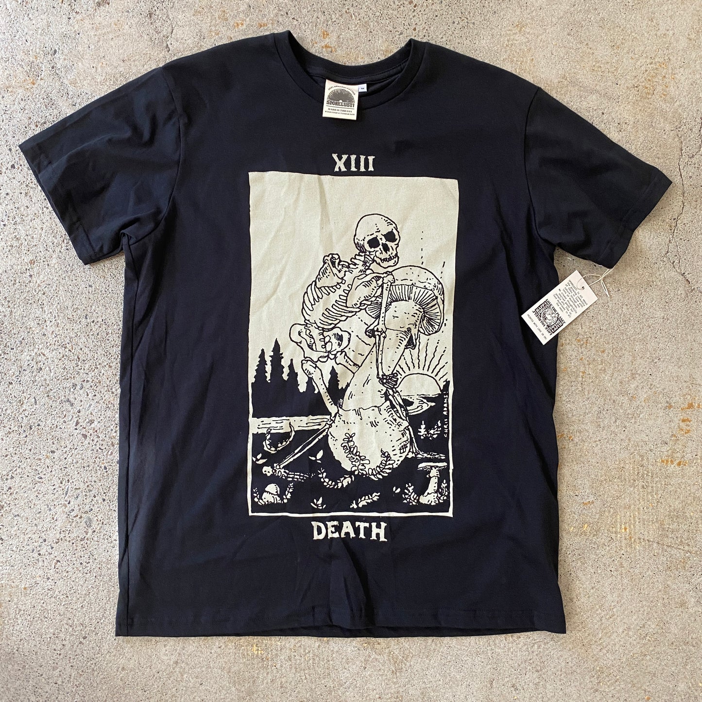 Mushroom Tarot Death Card Tee, Black Organic Cotton Big Print