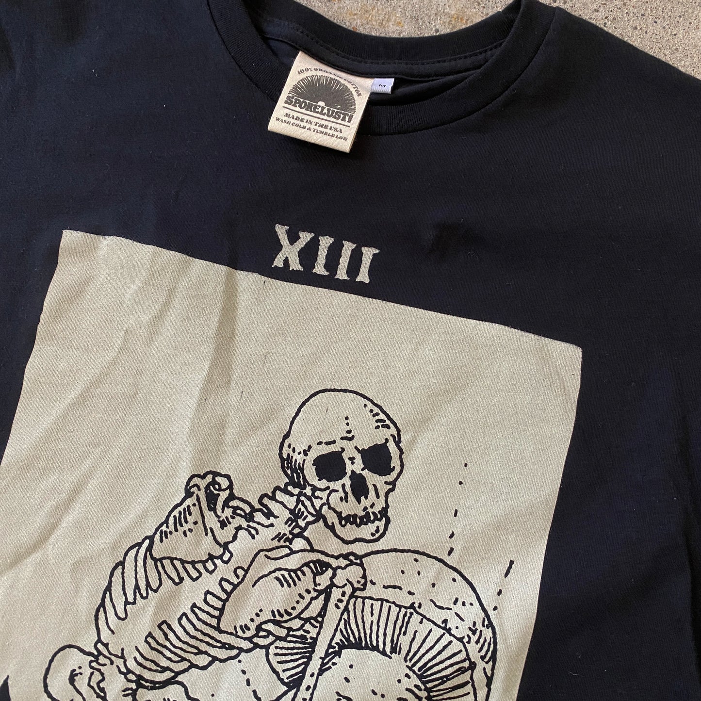 Mushroom Tarot Death Card Tee, Black Organic Cotton Big Print