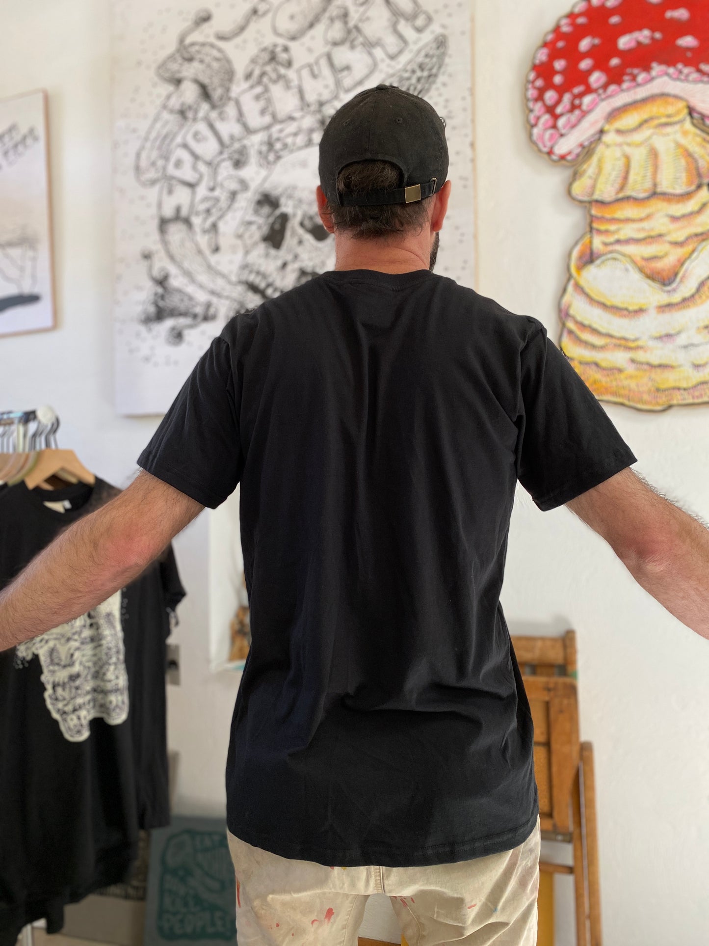 Mushroom Tarot Death Card Tee, Black Organic Cotton Big Print
