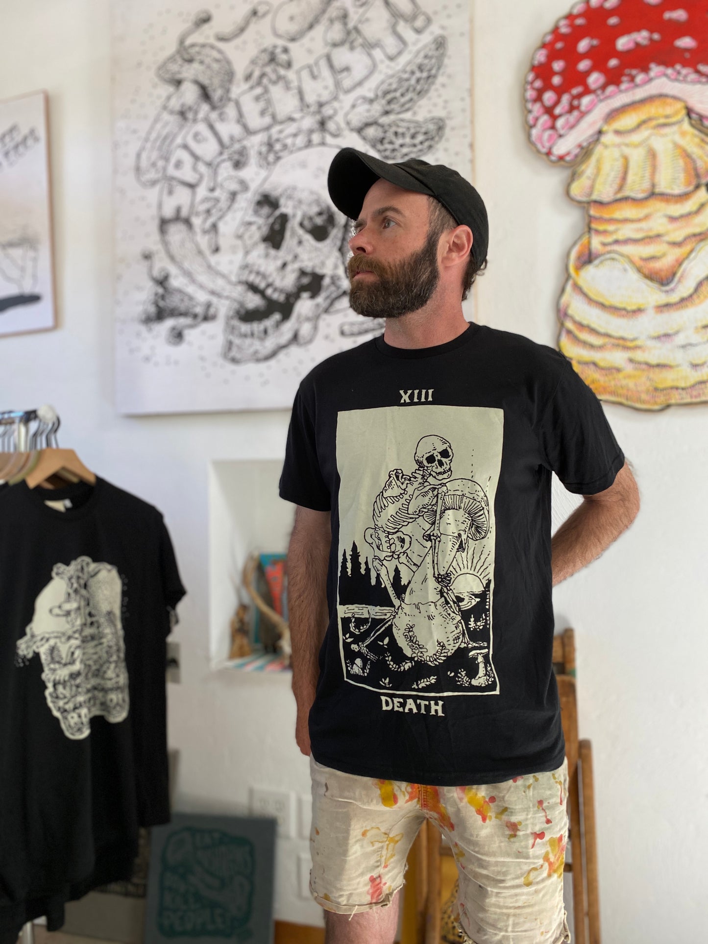 Mushroom Tarot Death Card Tee, Black Organic Cotton Big Print