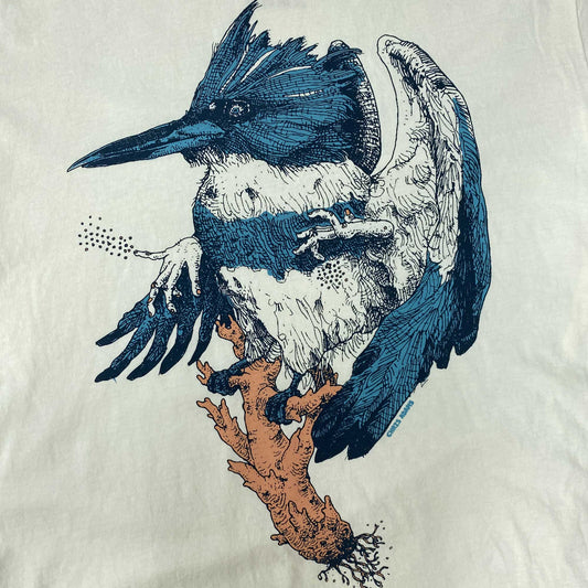 Belted Kingfisher and Coral Mushroom Shirt, Cream