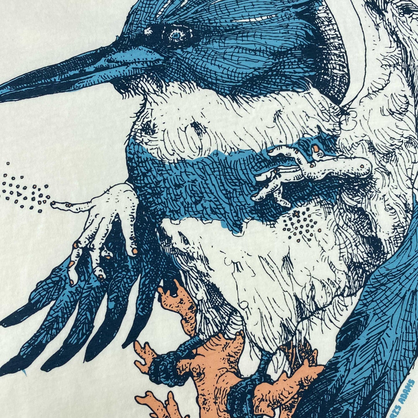 Belted Kingfisher and Coral Mushroom Shirt, Cream