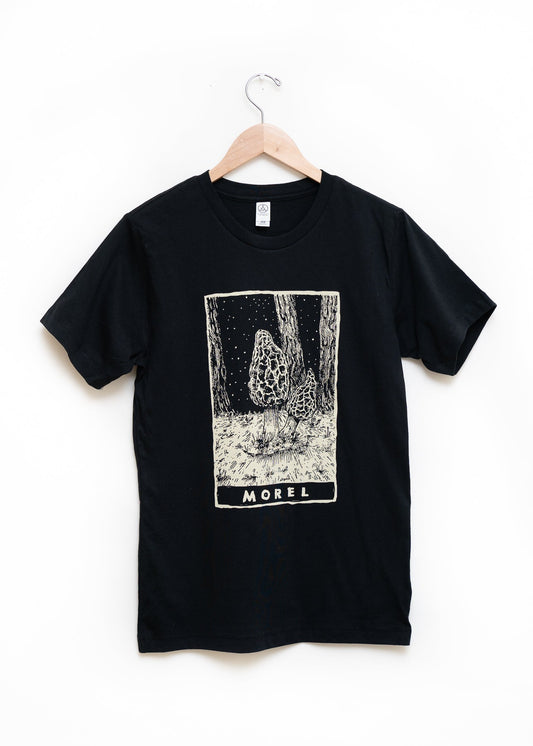 Morel Mushroom Shirt, Black Organic Cotton