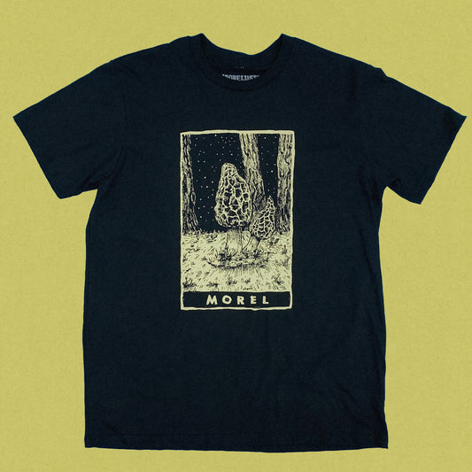 Morel Mushroom Shirt, Black Organic Cotton