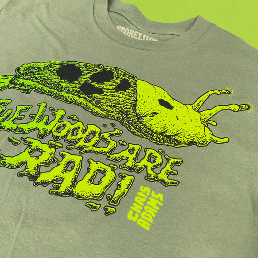 The Woods Are Rad Banana Slug T-Shirt, Olive Organic Cotton