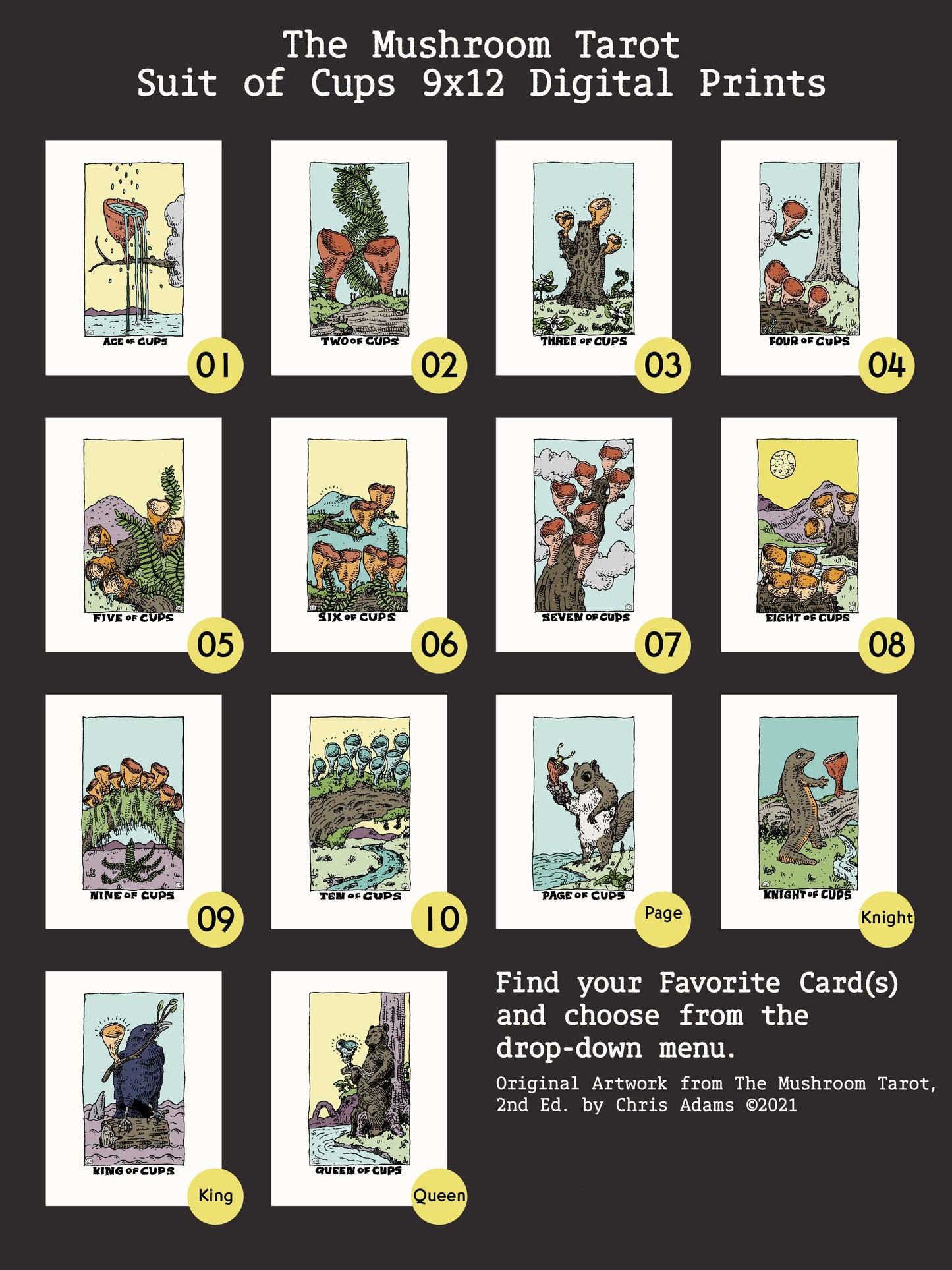 Suit of Cups Digital Art Print from The Mushroom Tarot