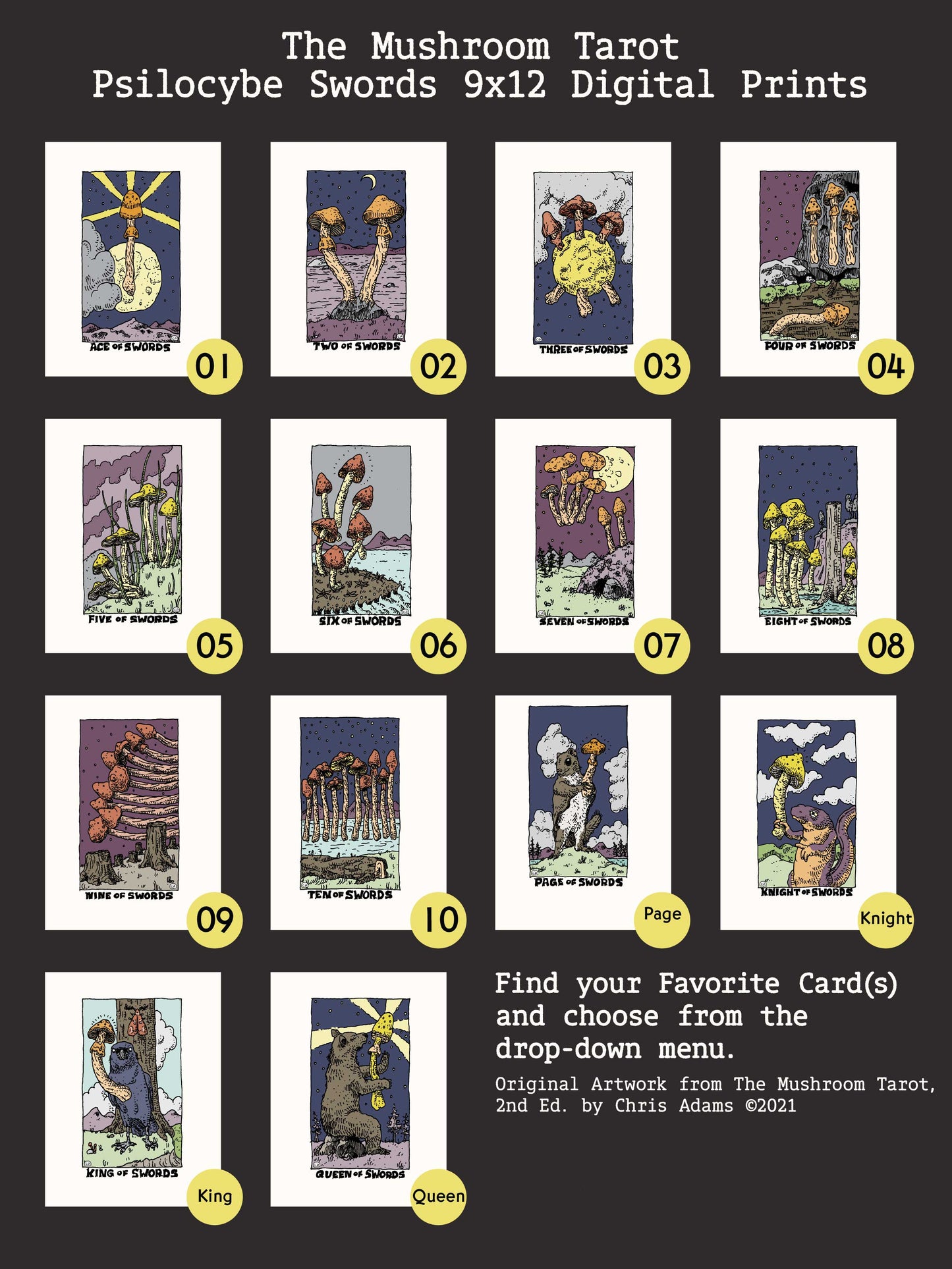 Psilocybe Swords Digital Art Print from The Mushroom Tarot