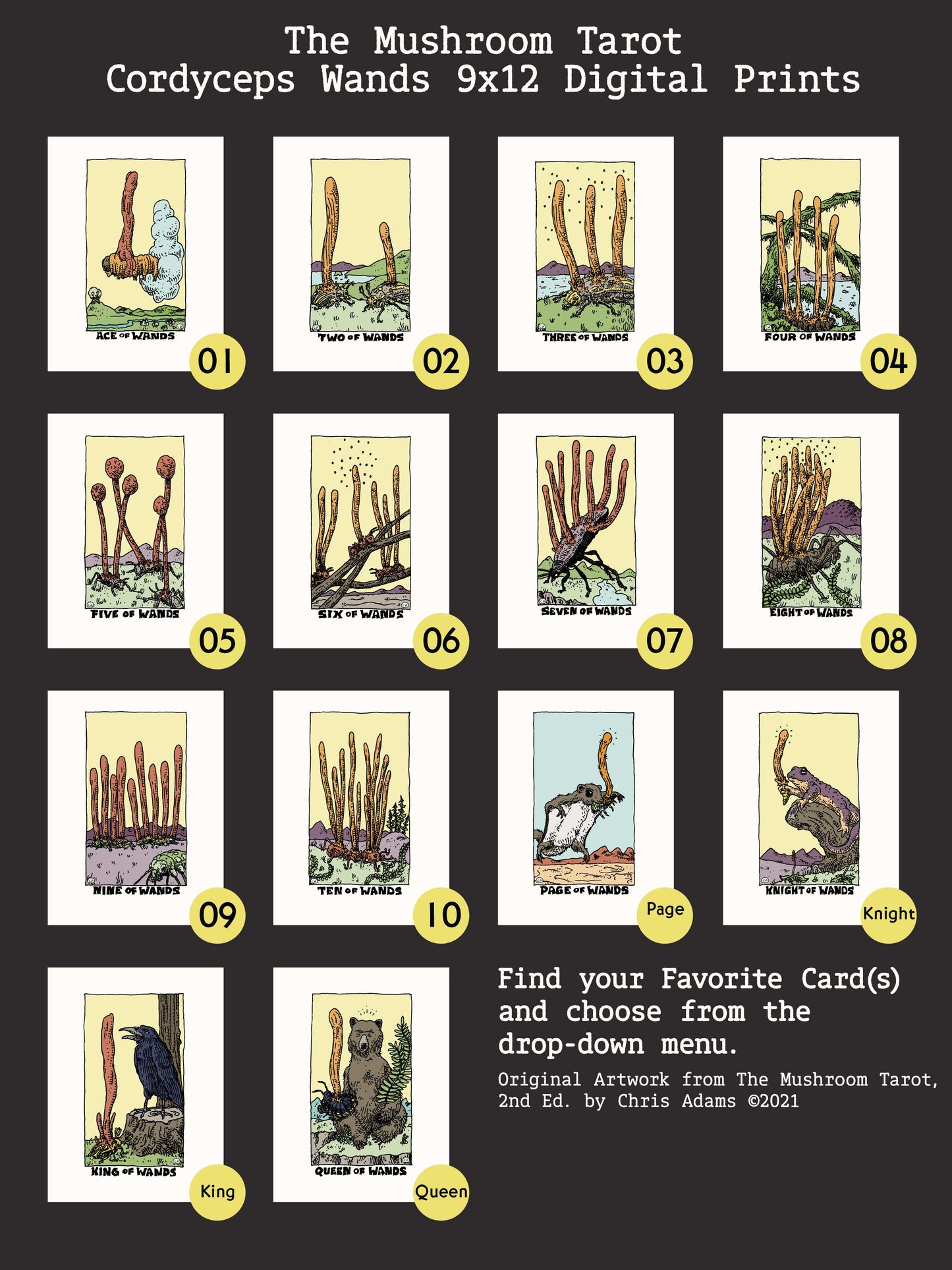 Cordyceps Wands Digital Art Print from The Mushroom Tarot