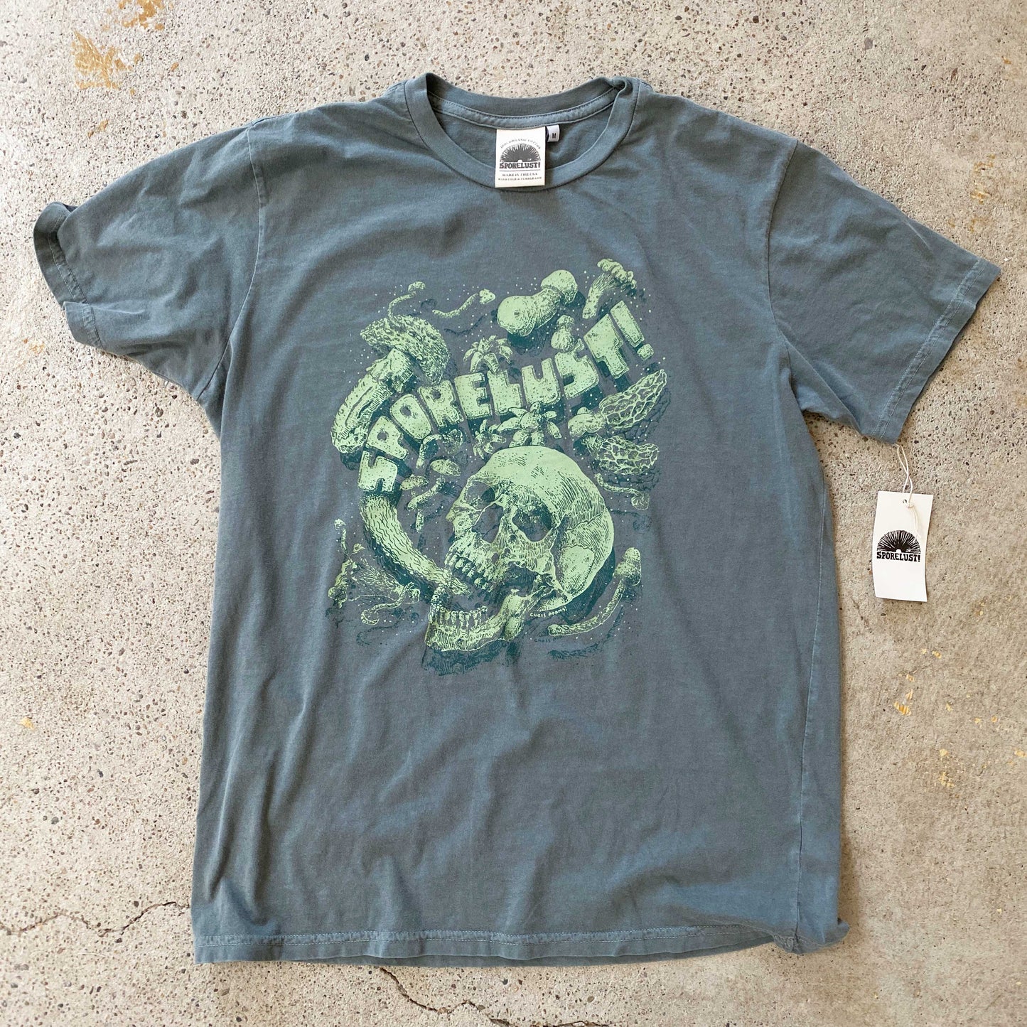 Sporelust! Yeller Tee, Light Green on Green