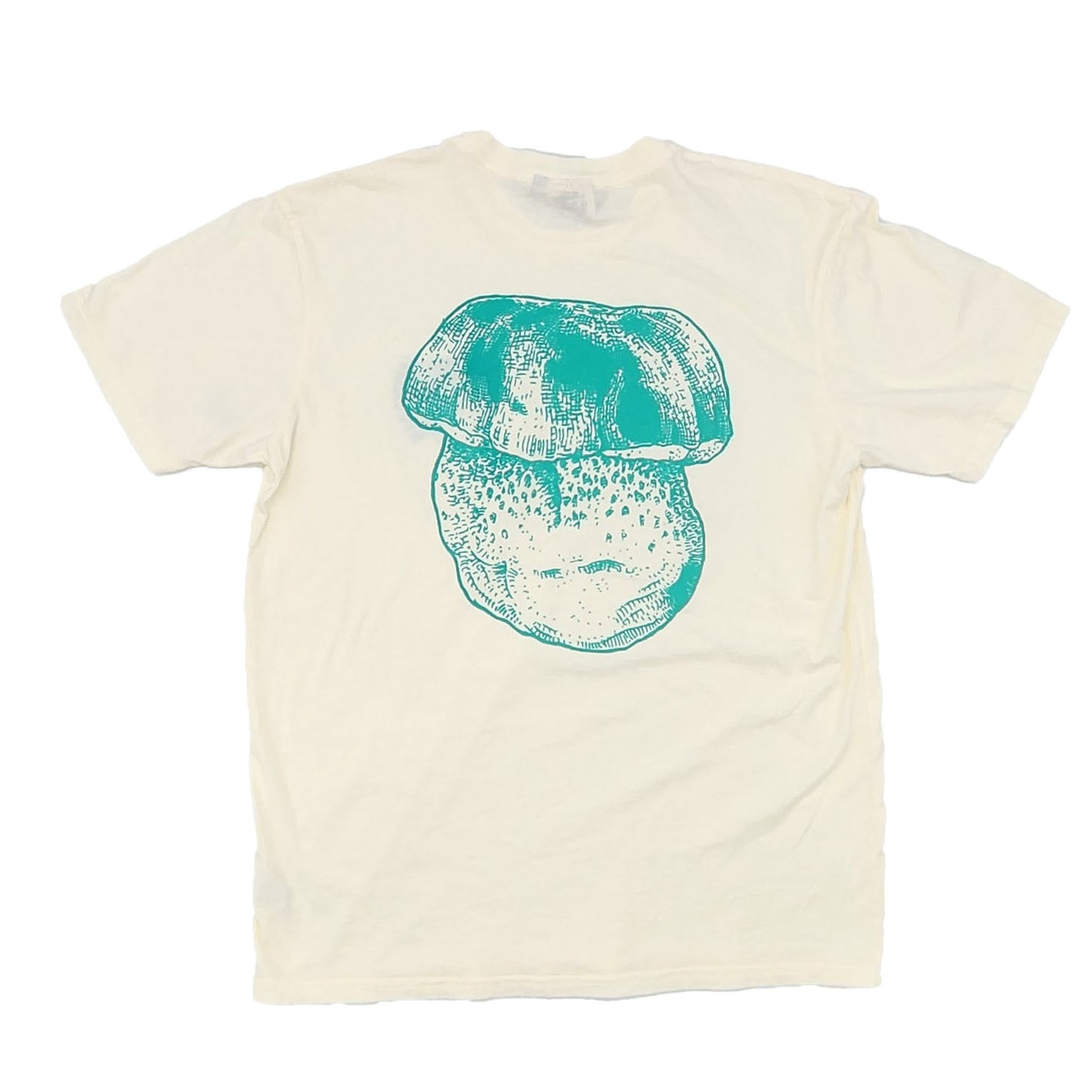 Colorado Porcini tee, Cream with Blue Lapel and Back Print