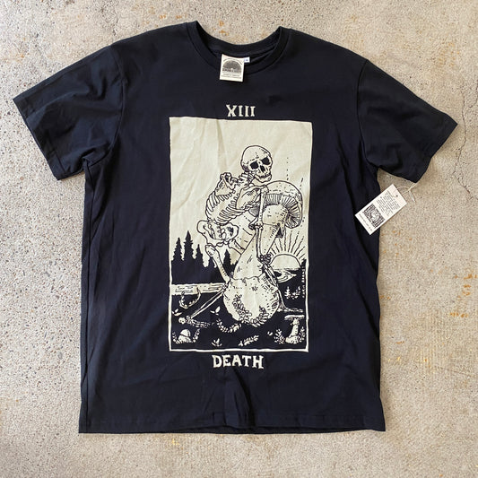 Mushroom Tarot Death Card Tee, Black Organic Cotton Big Print