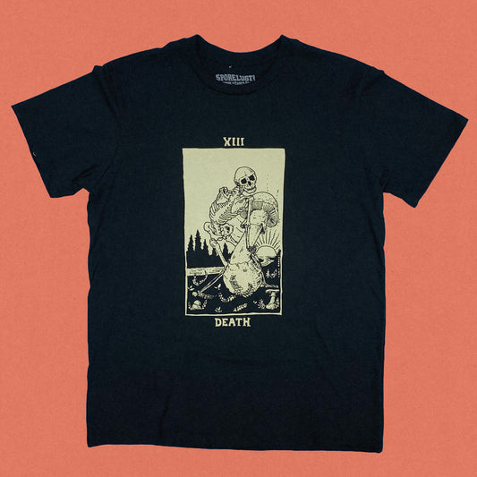 Mushroom Tarot Death Card Shirt, Black Organic Cotton