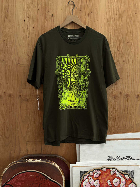 Forest Walker Skeleton, Dark Green Organic Cotton T-Shirt