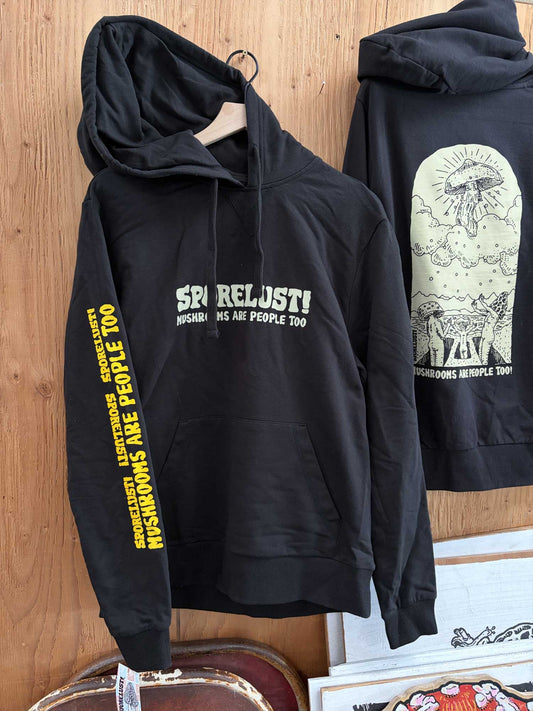 Mushrooms Are People Too Hoodie, Black Organic Cotton