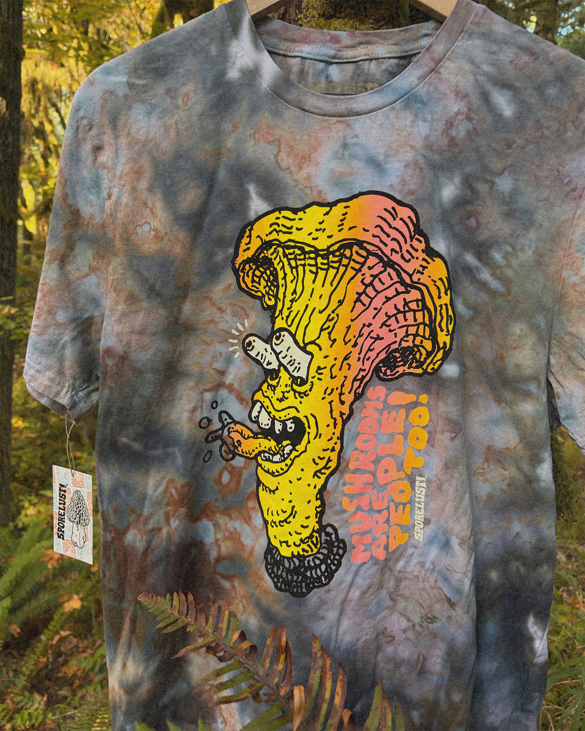 Mushrooms Are People Too Chanterelle T-shirt, Limited Ice Dye