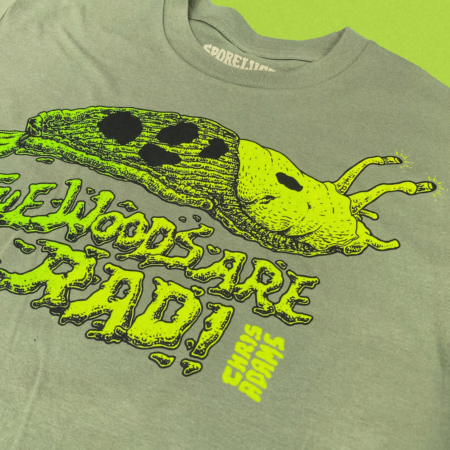 The Woods Are Rad Banana Slug T-Shirt, Olive Organic Cotton