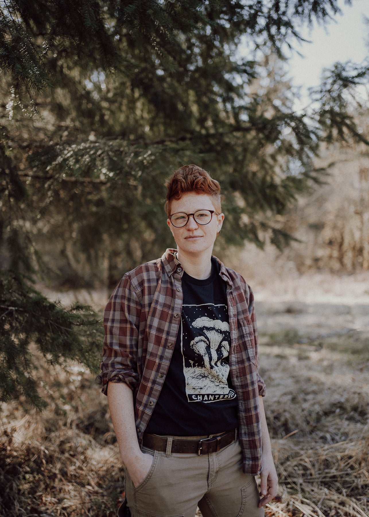 Chanterelle Mushroom Shirt, Black Organic Cotton