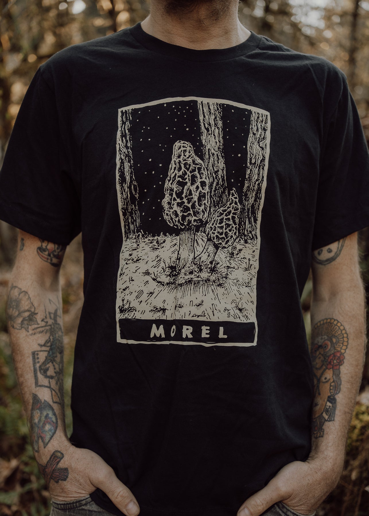 Morel Mushroom Shirt, Black Organic Cotton