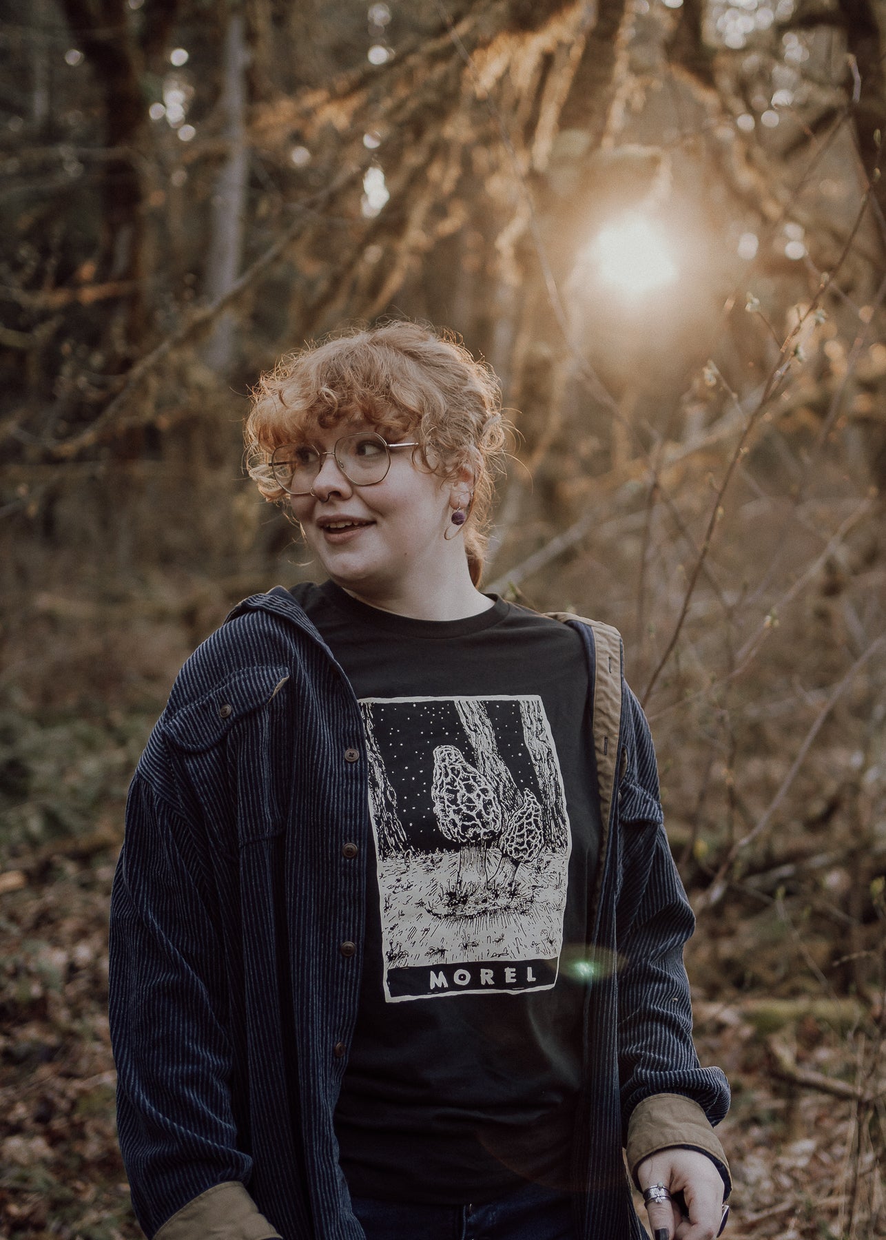 Morel Mushroom Shirt, Black Organic Cotton