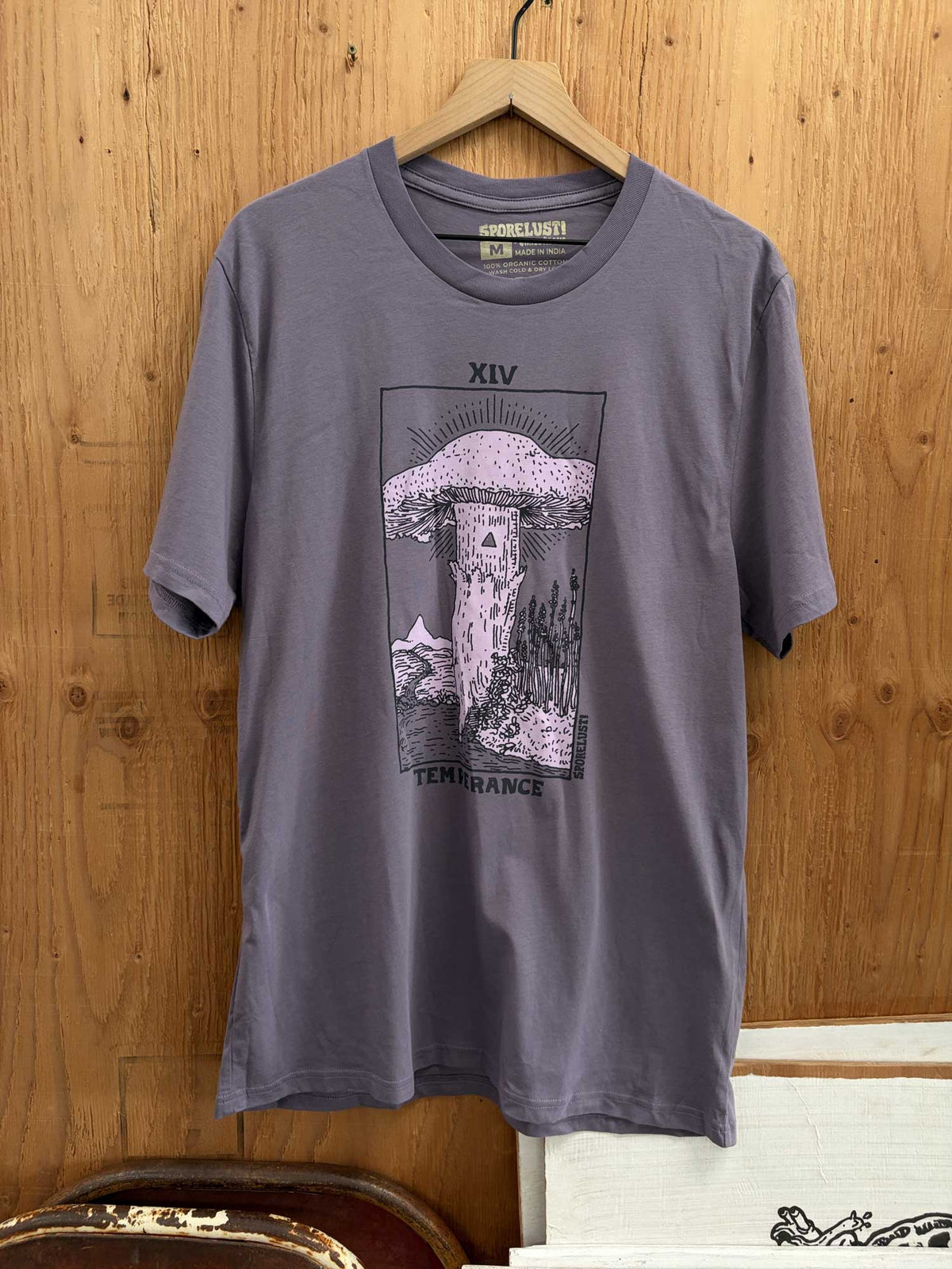Temperance Mushroom Tarot Tee, Purple Organic Cotton T-Shirt