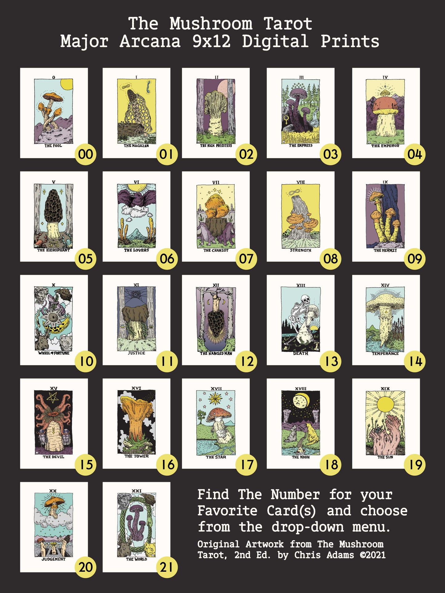 Mushroom Tarot Major Arcana Digital Print