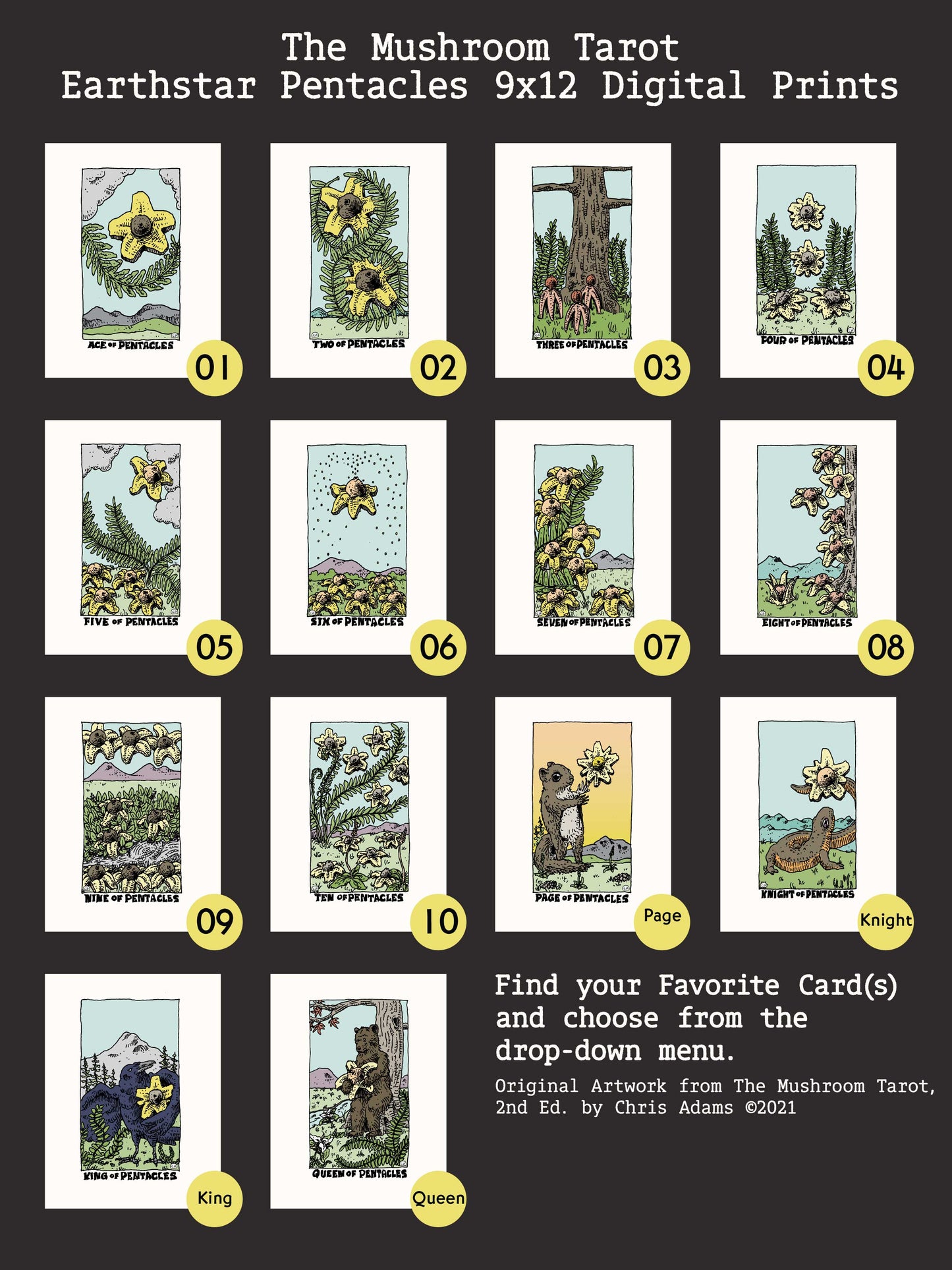 Earthstar Pentacles Digital Art Print from The Mushroom Tarot